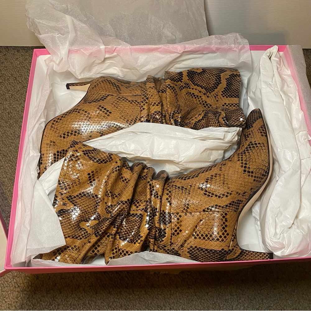 Paris Texas Python Printed Leather Slouchy Pointed Toe Boot